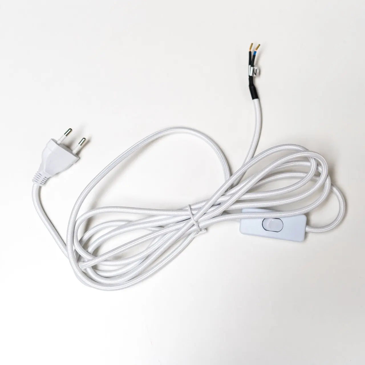 Textilkabel weiß und schwarz mit Stecker und Kippschalter (verschiedene Längen) Gofurnit